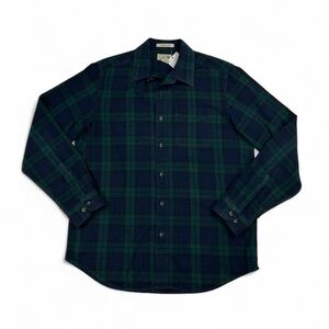 Classic L.L.Bean dark green and navy plaid flannel shirt